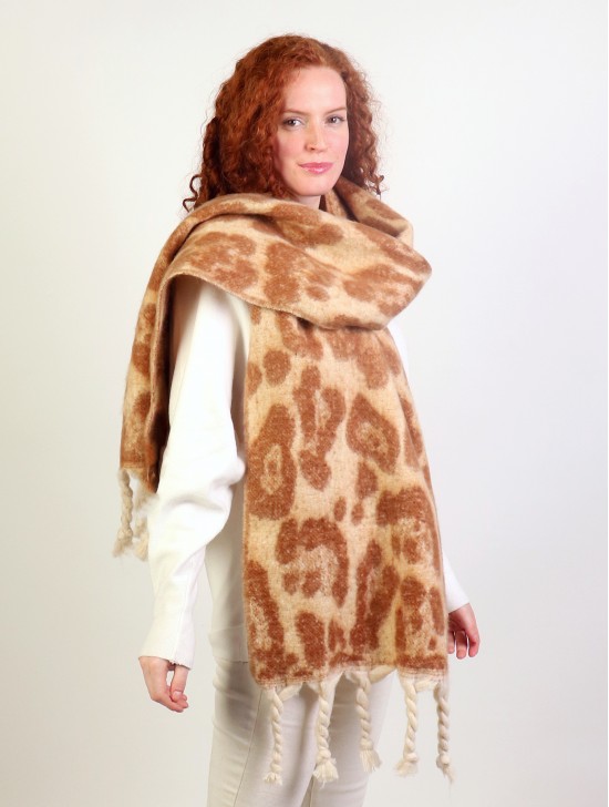 Reversible Leopard Blanket Scarf W/ Twisted Tassels